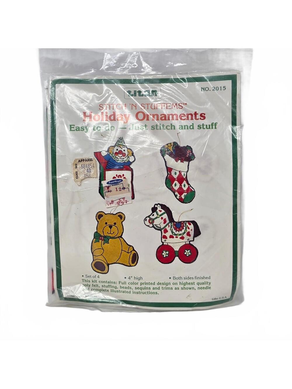 Vintage 1980 Titan Stitch N Stuffems Christmas Ornament Kit No. 2015